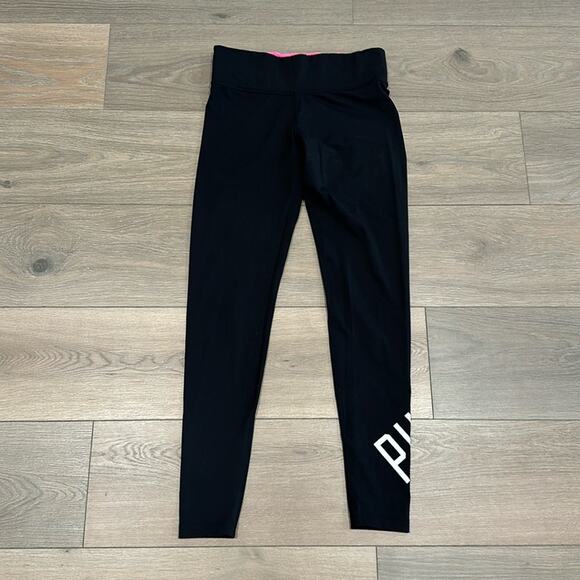 PINK Black Full Length Mid Rise Workout Gym Running‎ Yoga Active Leggings Size S - Picture 1 of 9